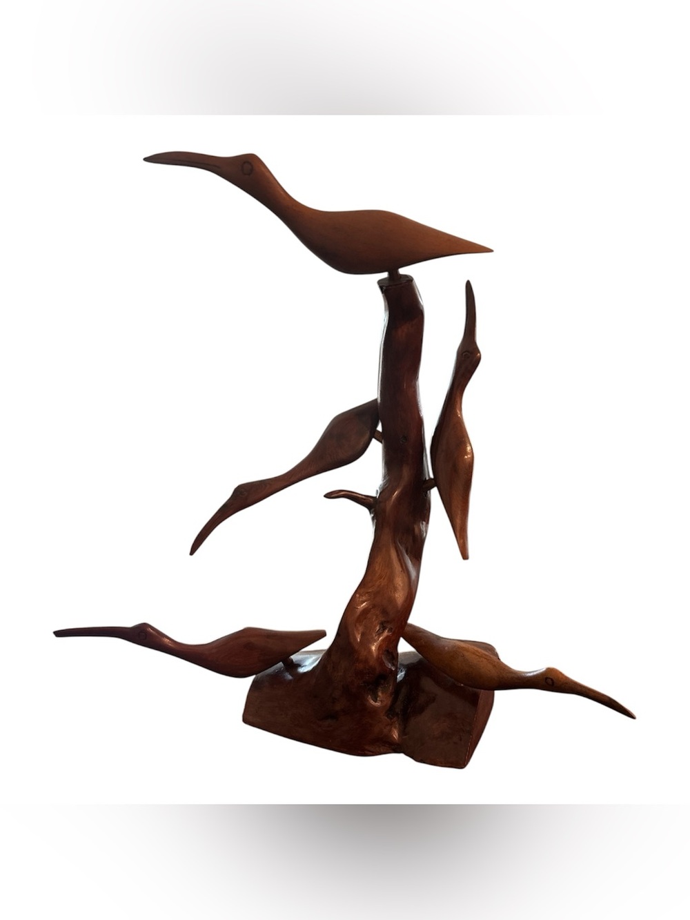 Vintage MCM Hand Carved Wooden Seabirds Sculpture Mid Century Coastal